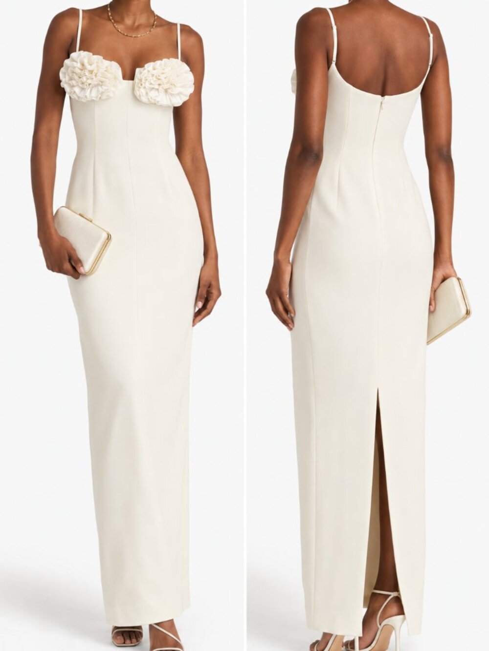 Rachel Gilbert Margot Flower Applique Column Gown Ivory AU10/US6 NWT